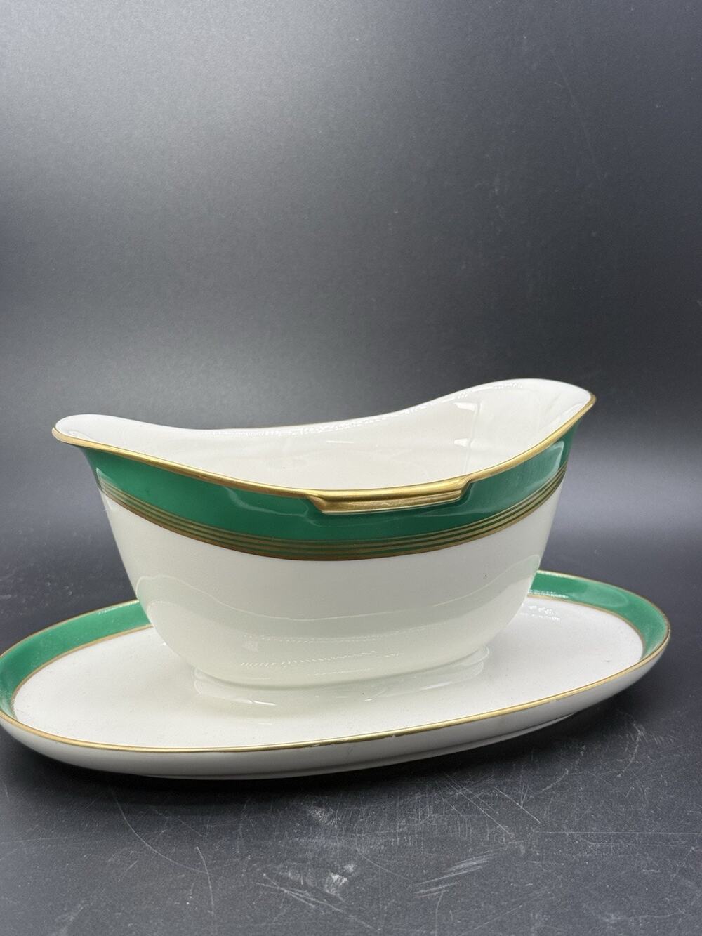 Rosenthal Selb Germany Helena Gravy Boat Art Deco Emerald Green & Gold